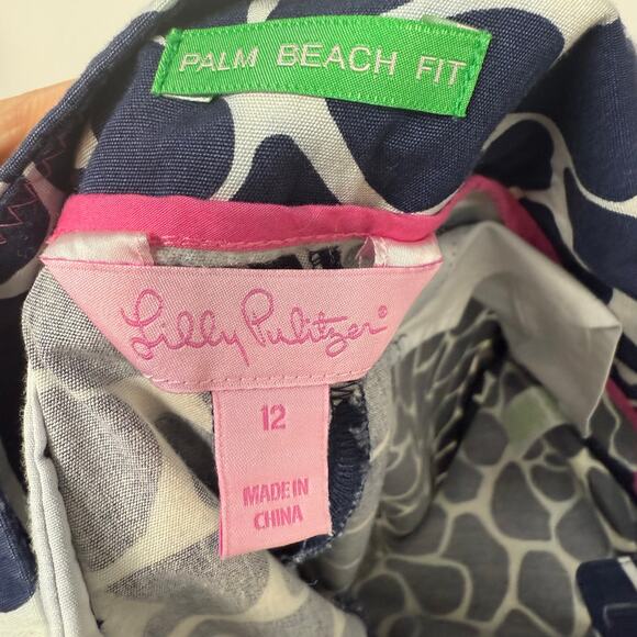 Lilly Pulitzer Spotted Animal Print Palm Beach Fit Capri Crop Pant Women 12 Blue - Picture 7 of 9